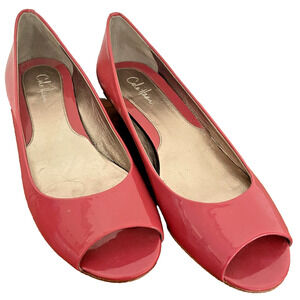 Cole Haan Shoes Womens Size 7 Pink Patent Leather Peep Toe Wedge Low Heel